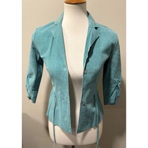 BCBGMAXAZRIA Leather Jacket‎ Size Zero Women's Blue Retro Used